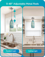 Handblown Art Glass Pendant Light for Kitchen Island – Adjustable, Brushed Nickel, Blue, Gray, Dining Room, Artisan