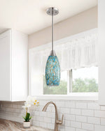 Handblown Art Glass Pendant Light for Kitchen Island – Adjustable, Brushed Nickel, Blue, Gray, Dining Room, Artisan