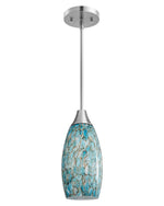 Handblown Art Glass Pendant Light for Kitchen Island – Adjustable, Brushed Nickel, Blue, Gray, Dining Room, Artisan