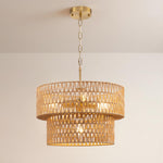 Boho 4-Light Two-Tier Rope Chandelier for Dining Room – Cross-Woven Paper Rope, Kitchen Island, Eco-Friendly, Coastal, Organic