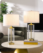 DIY Fillable Glass Table Lamps Set of 2 for Bedroom – White Linen Shade, Nightstand, Coastal, Bohemian, Creative, Customizable