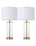 DIY Fillable Glass Table Lamps Set of 2 for Bedroom – White Linen Shade, Nightstand, Coastal, Bohemian, Creative, Customizable