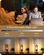 Farmhouse Table Lamps Set of 2 for Bedroom – Night Light, USB Charging Ports, Dimmable, Bedside, Living Room, E26 Base