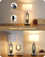Farmhouse Table Lamps Set of 2 for Bedroom – Night Light, USB Charging Ports, Dimmable, Bedside, Living Room, E26 Base