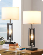 Farmhouse Table Lamps Set of 2 for Bedroom – Night Light, USB Charging Ports, Dimmable, Bedside, Living Room, E26 Base