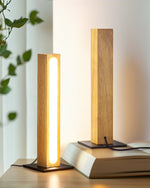 Minimalist Square Wood LED Table Lamp for Bedroom – No Bulb Needed, Nightstand, Japanese Style, Walnut, Burlywood, Desk