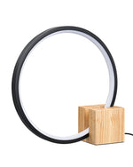 Modern O-Shaped LED Table Lamp for Bedroom – Solid Wood Base, Sculptural Ring Light, Nightstand, Japandi, No Bulb Needed