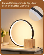 Modern O-Shaped LED Table Lamp for Bedroom – Solid Wood Base, Sculptural Ring Light, Nightstand, Japandi, No Bulb Needed