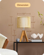 Wood Tripod Table Lamp with Slatted Panel Shade for Bedroom – Patterned Light, Nightstand, Boho, Organic Modern, E26 Base