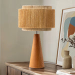 Natural Two-Tone Rattan Bedside Table Lamp for Nightstand – 20.1 in, Foot Switch, Boho, Organic, Living Room, E26 Base