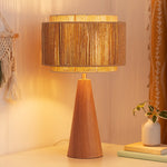 Natural Two-Tone Rattan Bedside Table Lamp for Nightstand – 20.1 in, Foot Switch, Boho, Organic, Living Room, E26 Base