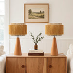 Natural Two-Tone Rattan Bedside Table Lamp for Nightstand – 20.1 in, Foot Switch, Boho, Organic, Living Room, E26 Base