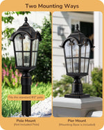 Large 21.9" Dusk to Dawn Outdoor Post Light – Matte Black, Pier Mount, Driveway Entrance, Garden Gate, IP65, Farmhouse, E26