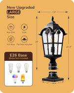 Large 21.9" Dusk to Dawn Outdoor Post Light – Matte Black, Pier Mount, Driveway Entrance, Garden Gate, IP65, Farmhouse, E26
