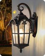 Large 20.4" Dusk to Dawn Outdoor Wall Lantern for Front Door – Black Roman Style, IP65, Garage, Porch, Weatherproof