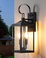 19" Bold Black Glass Dusk to Dawn Outdoor Wall Lantern for Front Door – Matte Black, IP65, Garage, Porch, Industrial Modern