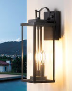 16" Compact Matte Black Dusk to Dawn Outdoor Wall Lantern – Clear Glass, IP65, Side Door, Gate, Porch, Garage, E26 Auto