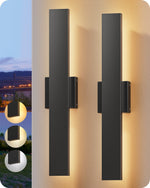 15.7" Dimmable LED Outdoor Wall Lights for Garage – 2 Pack, 3 Color Temps, Black, IP65, Porch, Front Door, Modern Linear