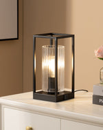 Touch Control Dimmable Table Lamp for Bedroom – Dual USB Ports, Clear Glass Shade, 4 Dimmer Levels, Nightstand, Charging