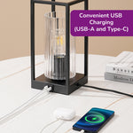 Touch Control Dimmable Table Lamp for Bedroom – Dual USB Ports, Clear Glass Shade, 4 Dimmer Levels, Nightstand, Charging