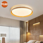 Nordic Wood Grain Round LED Ceiling Light – Dimmable Remote, Bedroom, Living Room, Japandi, Scandinavian, Flush Mount, Iron