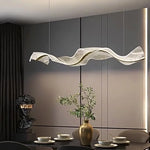 Gold & White Sculptural Wave Pendant Light – Art Deco, Dining Room, Kitchen Island, Tea Table, Acrylic, Dimmable LED Ceiling Light
