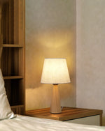 Linen Shade Table Lamp for Bedroom – Natural Ash or Dark Walnut Wood Base, Minimalist, Nightstand, Scandinavian, E26 Base