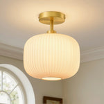 10" White Jade Glass Semi Flush Mount for Bedroom – Warm Glow, Compact, Hallway, Bathroom, Minimalist, E26, Cozy Ceiling Light