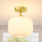 10" White Jade Glass Semi Flush Mount for Bedroom – Warm Glow, Compact, Hallway, Bathroom, Minimalist, E26, Cozy Ceiling Light