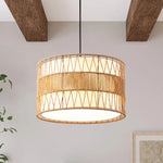 16" Paper Rope Pendant Light for Kitchen Island – Double-Tier Drum, Handcrafted, Dining Room, Boho, Coastal, Eco-Friendly