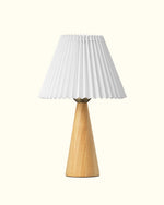 Compact Wood Table Lamp for Bedside – White Pleated Shade, Natural Ash, Dark Walnut, Scandinavian, Nightstand, E26 Base