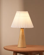 Compact Wood Table Lamp for Bedside – White Pleated Shade, Natural Ash, Dark Walnut, Scandinavian, Nightstand, E26 Base