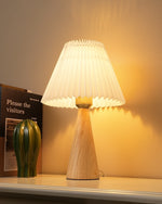 Compact Wood Table Lamp for Bedside – White Pleated Shade, Natural Ash, Dark Walnut, Scandinavian, Nightstand, E26 Base