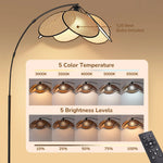 66.9" Rattan Arc Floor Lamp for Living Room – Petal Shaped Shade, Boho Natural, Reading Corner, Bedroom, Handwoven, Tall