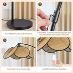 66.9" Rattan Arc Floor Lamp for Living Room – Petal Shaped Shade, Boho Natural, Reading Corner, Bedroom, Handwoven, Tall