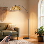 66.9" Rattan Arc Floor Lamp for Living Room – Petal Shaped Shade, Boho Natural, Reading Corner, Bedroom, Handwoven, Tall