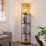 63.8" Rattan Floor Lamp with Shelves for Living Room – Boho Natural, Display Shelving, Reading, Bedroom, Coastal, Organic
