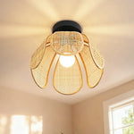 12" Six-Petal Woven Rattan Semi Flush Mount for Bedroom – Artisan Design, Boho, Bathroom, Hallway, Organic Modern, Eco-Friendly
