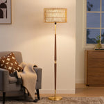 63.4" Rattan Dual-Layer Floor Lamp for Living Room – Natural Rope & Linen Shade, Boho, Bedroom, Coastal, Organic Modern
