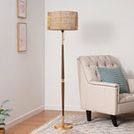 63.4" Rattan Dual-Layer Floor Lamp for Living Room – Natural Rope & Linen Shade, Boho, Bedroom, Coastal, Organic Modern