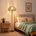 63" Rattan Petal-Shaped Floor Lamp for Living Room – Handcrafted Natural Shade, Boho, Bedroom, Coastal, Organic Modern