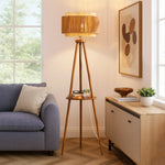 62.4" Rattan Tripod Floor Lamp for Living Room – Dual Woven Shades, Foot Switch, Boho, Natural, Bedroom, Coastal, Organic