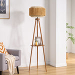 62.4" Rattan Tripod Floor Lamp for Living Room – Dual Woven Shades, Foot Switch, Boho, Natural, Bedroom, Coastal, Organic