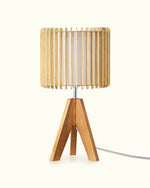 Wood Tripod Table Lamp with Slatted Panel Shade for Bedroom – Patterned Light, Nightstand, Boho, Organic Modern, E26 Base