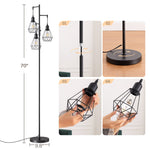 70" Farmhouse Industrial Tree Floor Lamp for Living Room – Black, 3 Edison Bulbs, Dimmable, Bedroom, Home Office, Statement