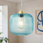 8" Blue Glass Pendant Light for Kitchen Island – Warm Ambient Glow, Dining Room, Coastal, Mediterranean, Colorful, E26 Base