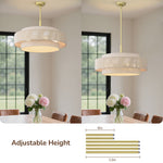 24" 5-Light Boho Drum Chandelier for Dining Room – Fabric & Rope Shades, Kitchen Island, Living Room, Natural, Organic Modern