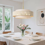 24" 5-Light Boho Drum Chandelier for Dining Room – Fabric & Rope Shades, Kitchen Island, Living Room, Natural, Organic Modern