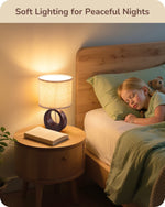 Small Walnut Wood Bedside Table Lamp for Nightstand – 13.4 in, Beige Linen Shade, Bedroom, Scandinavian, E26 Base