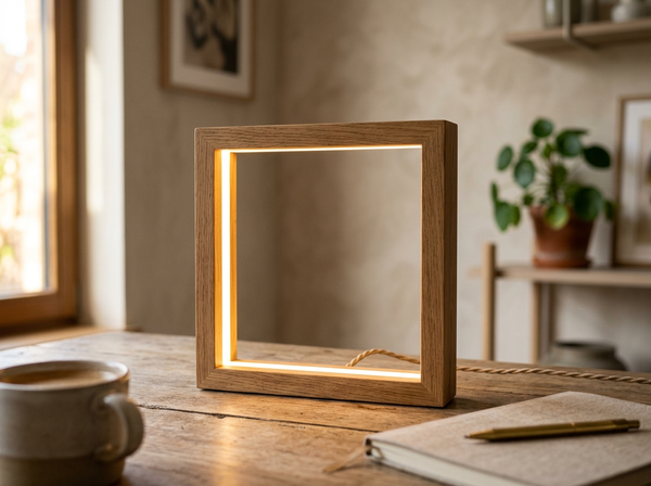 Minimalist Square Solid Wood LED Table Lamp lifestyle